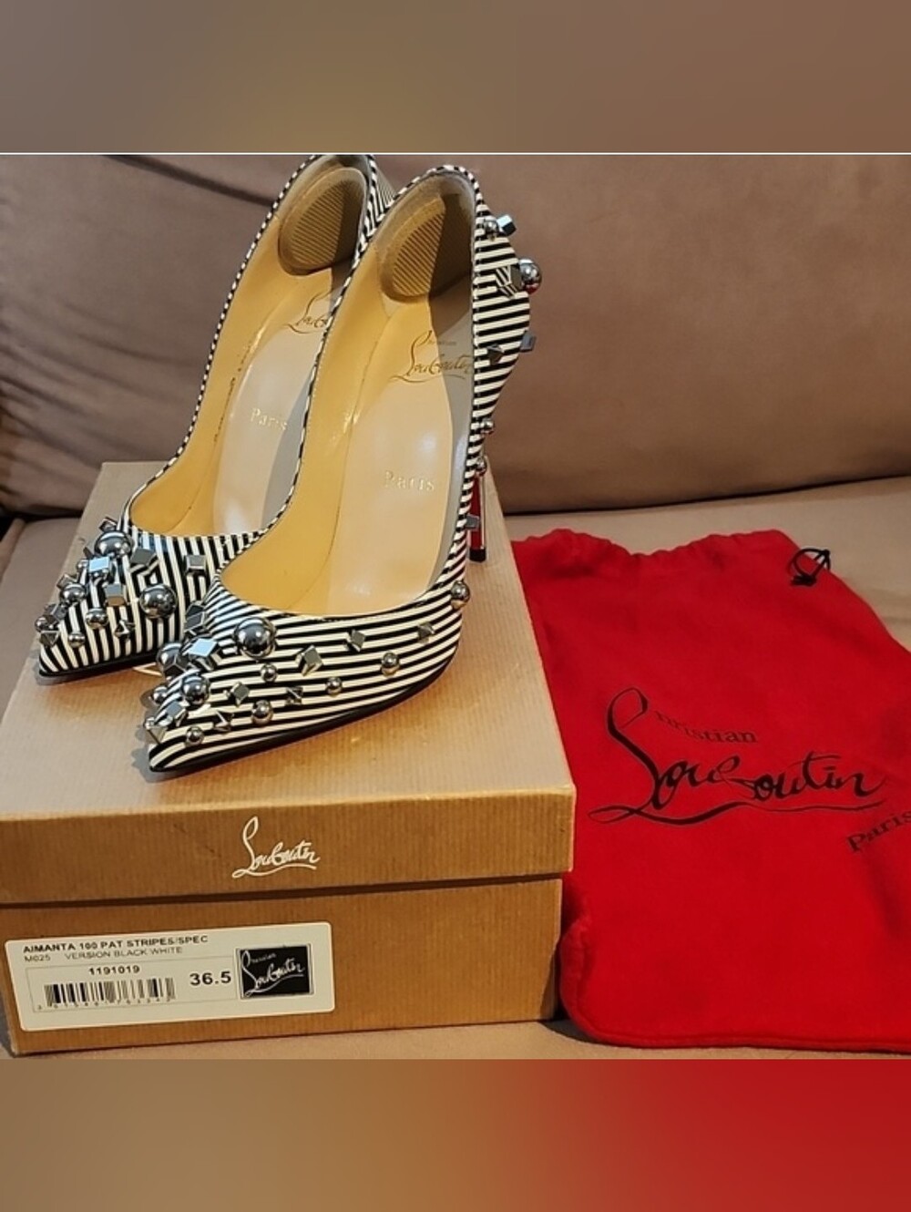 Christian Louboutin Aimanta 100mm Striped Women's Heels - EUC 👠 Size 36.5 - Picture 17 of 17
